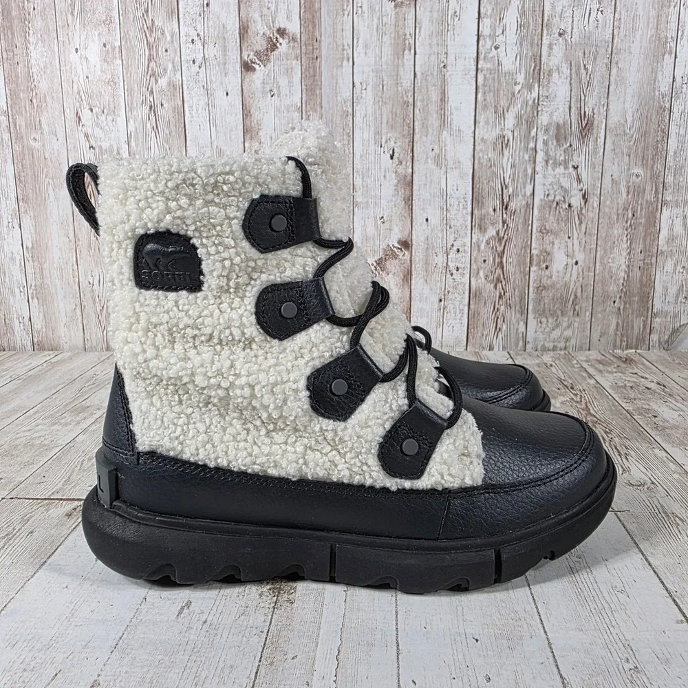 Sorel Kinetic Sport Women Black White Faux Shearling Winter Boots NL4601-010 7